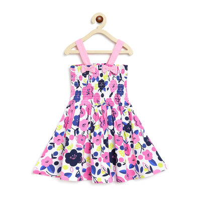 Girls Light Pink Printed Sleeveless Dress